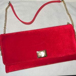 Red velvet purse with gold chain